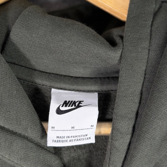 Nike Men's Olive Green Pullover Hoodie Size M Embroidered Swoosh Fleece Sweats - Picture 5 of 7